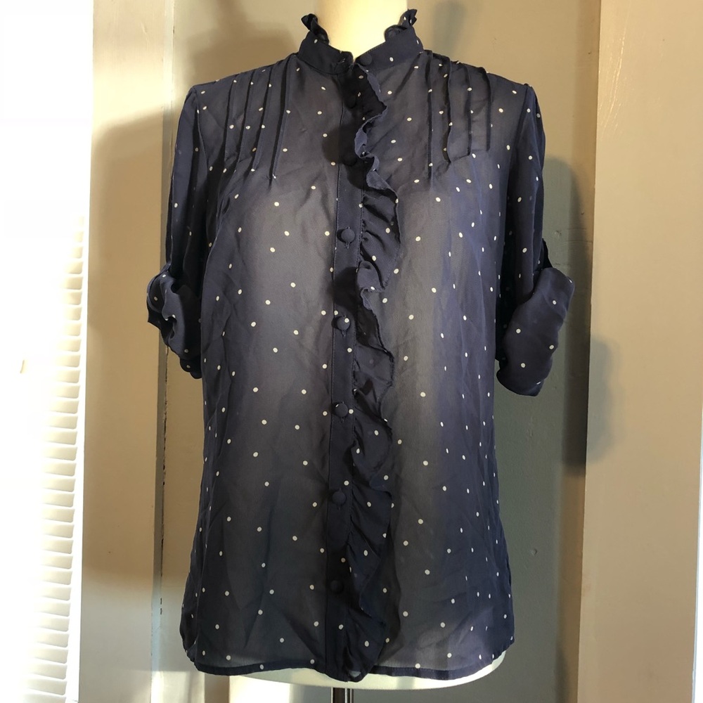 Banana Republic navy polka dot shear top xs